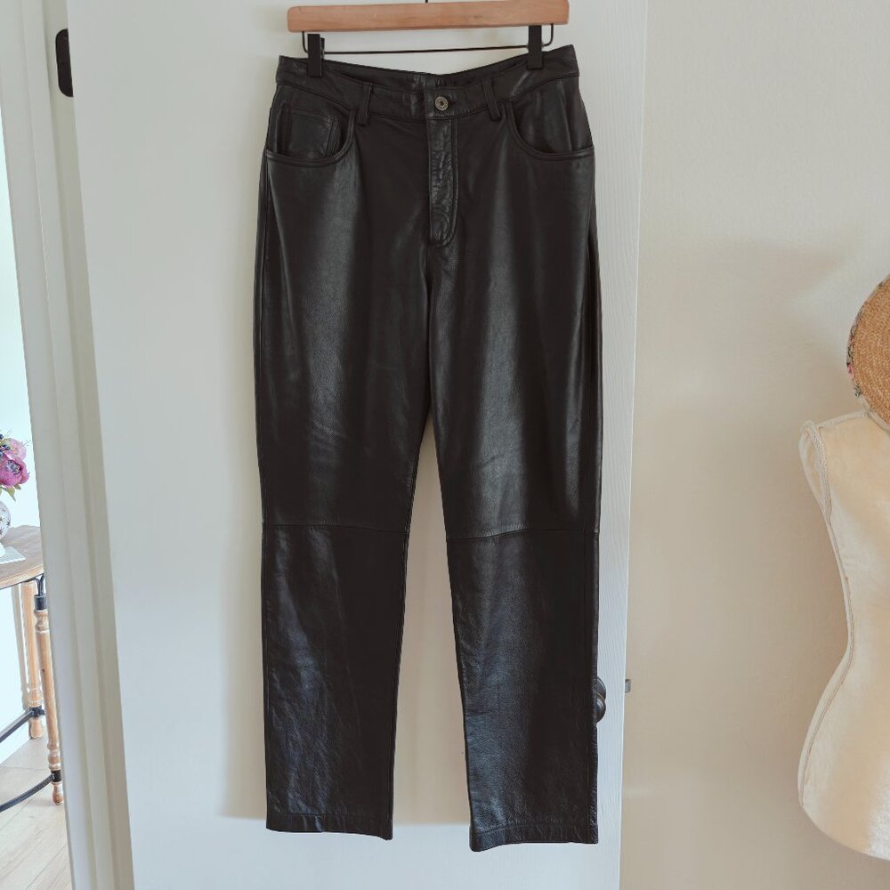 NWT Express Y2K 100% Soft Black Leather Mom Moto Timeless Edgy Chic Pants Sz. 10